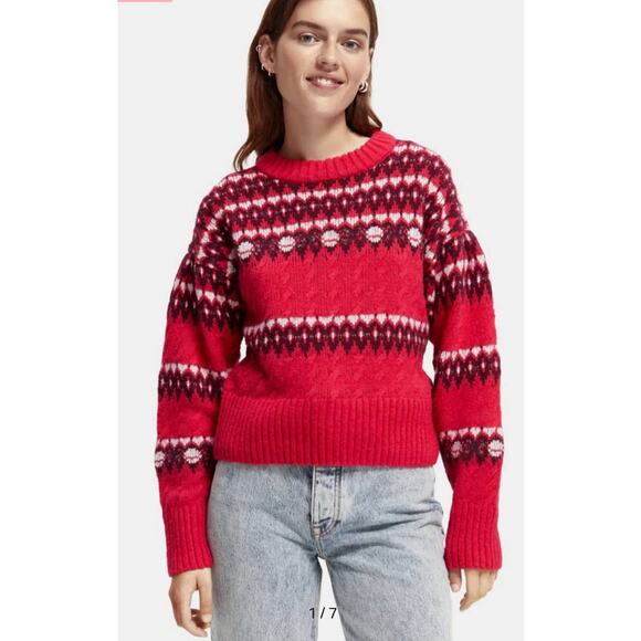 Scotch & Soda Cable Knit Fair Isle Sweater in Cosmic Pink - S - Picture 2 of 8